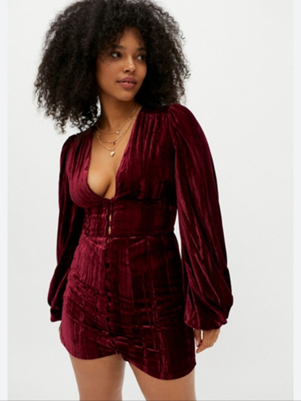 Urban Outfitters CP Bardot Burgundy Maroon Oxblood Crinkle Velour Mini Dress 6